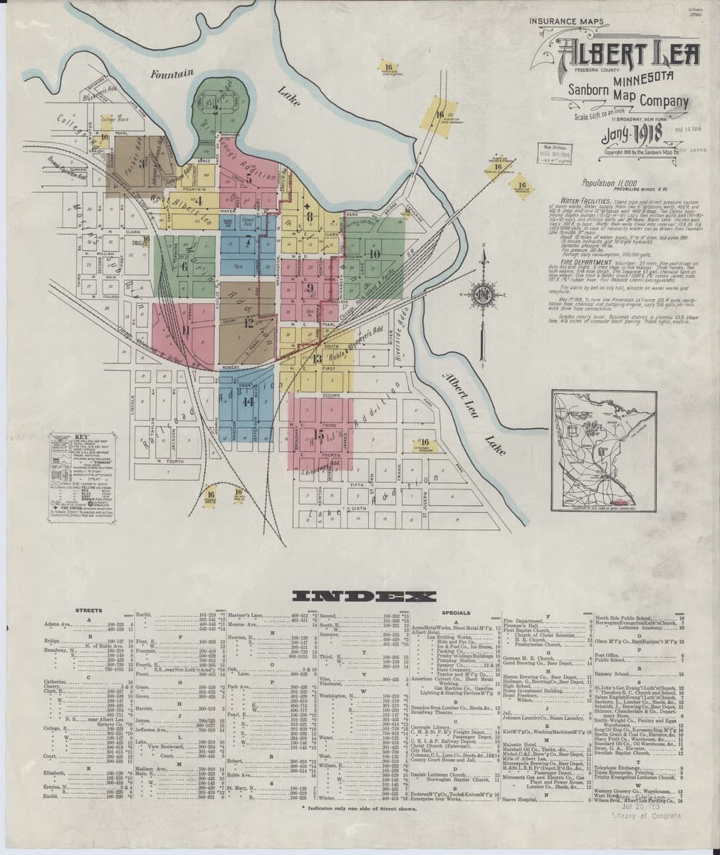 Albert Lea, Minnesota - 1918 Sanborn Map