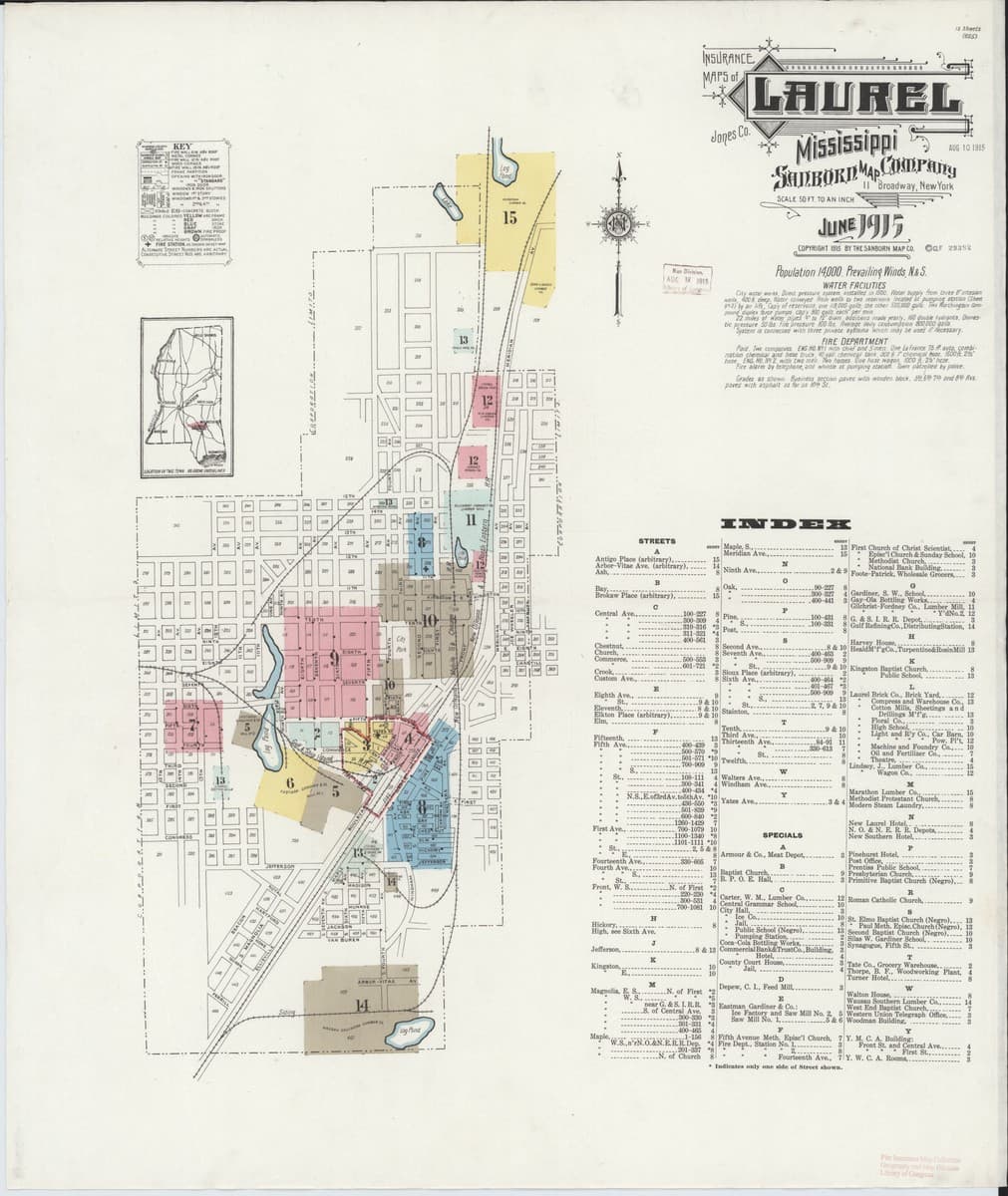 Laurel, Mississippi - 1915 Sanborn Map