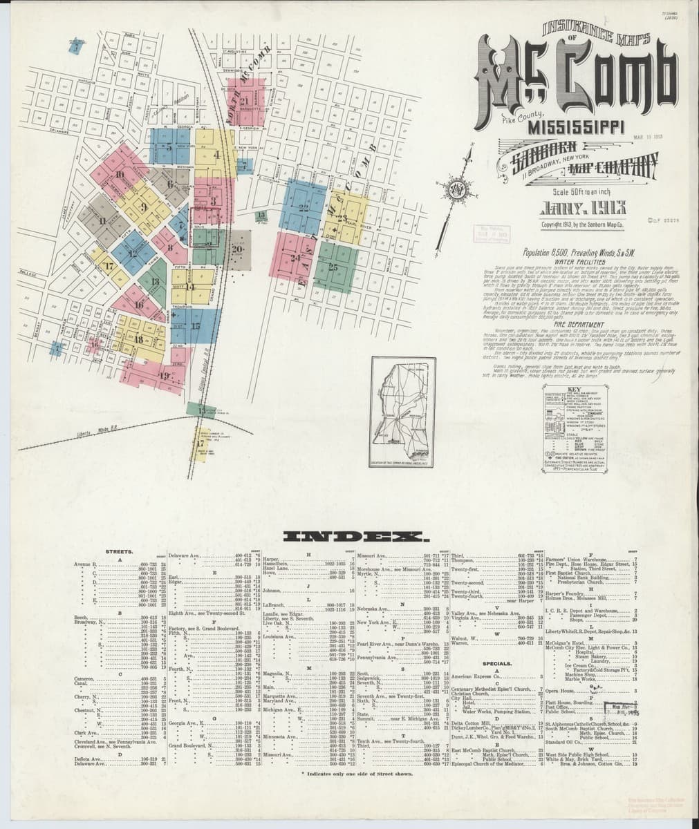 Mccomb, Mississippi - 1913 Sanborn Map