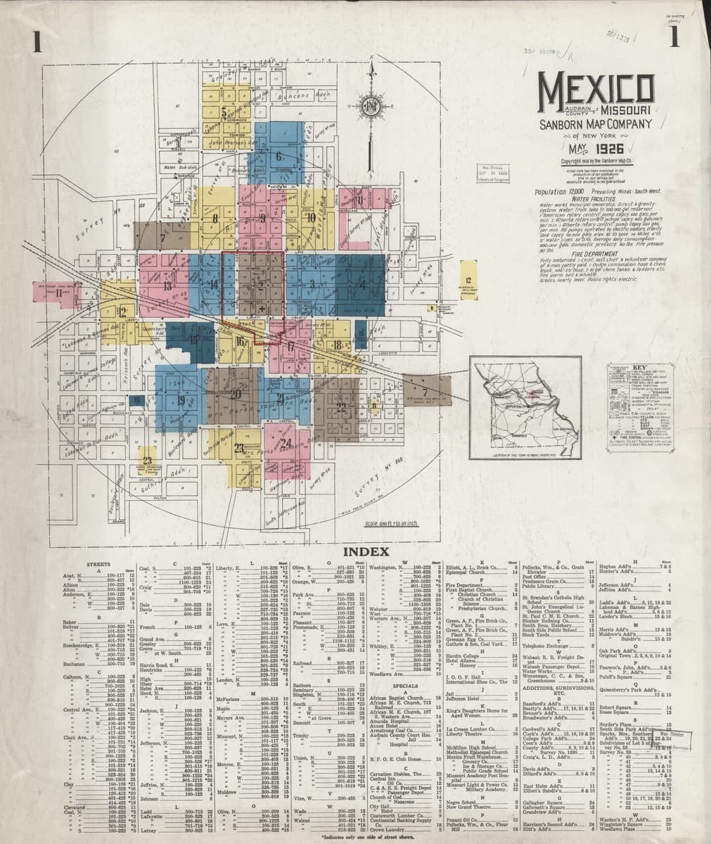 Mexico, Missouri - 1926 Sanborn Map