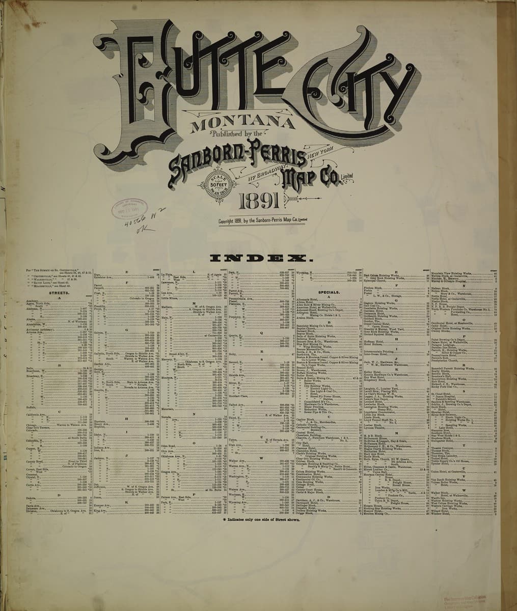 Butte, Montana - 1891 Sanborn Map