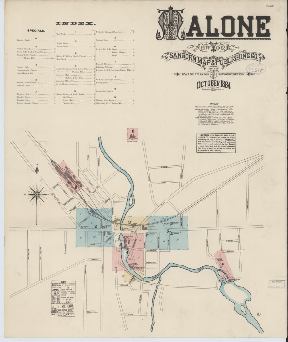 Malone, New York - 1884 Sanborn Map