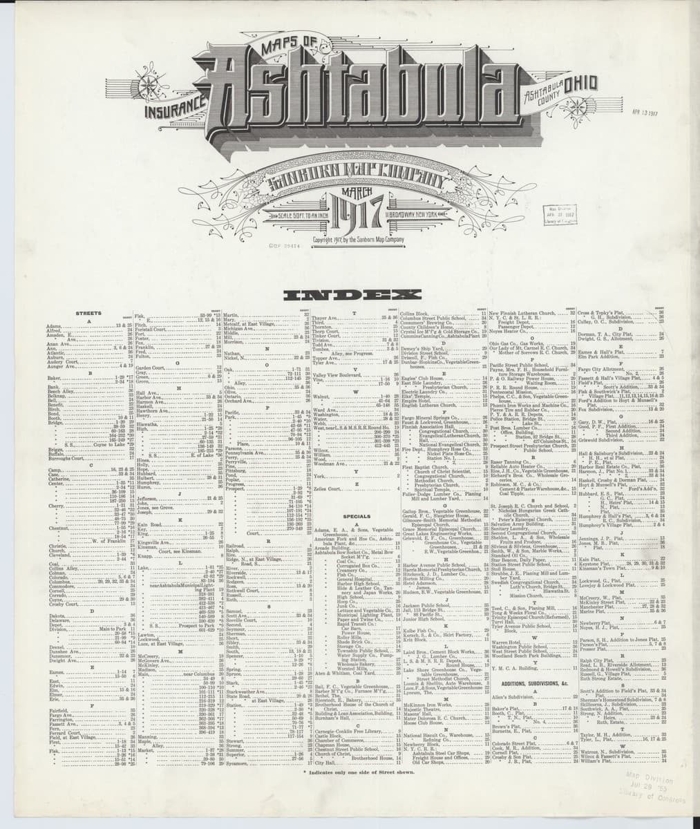 Ashtabula, Ohio - 1917 Sanborn Map
