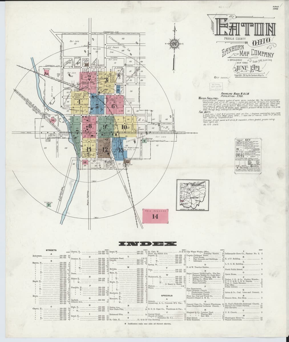Eaton, Ohio - 1921 Sanborn Map