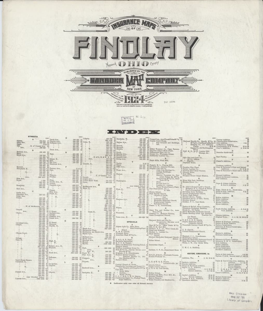 Findlay, Ohio - 1924 Sanborn Map