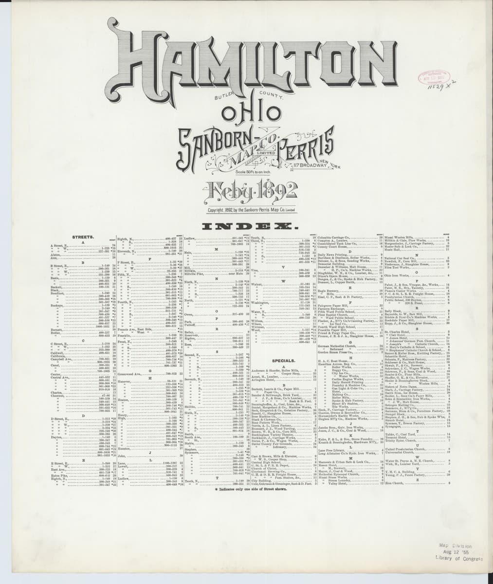 Hamilton, Ohio - 1892 Sanborn Map