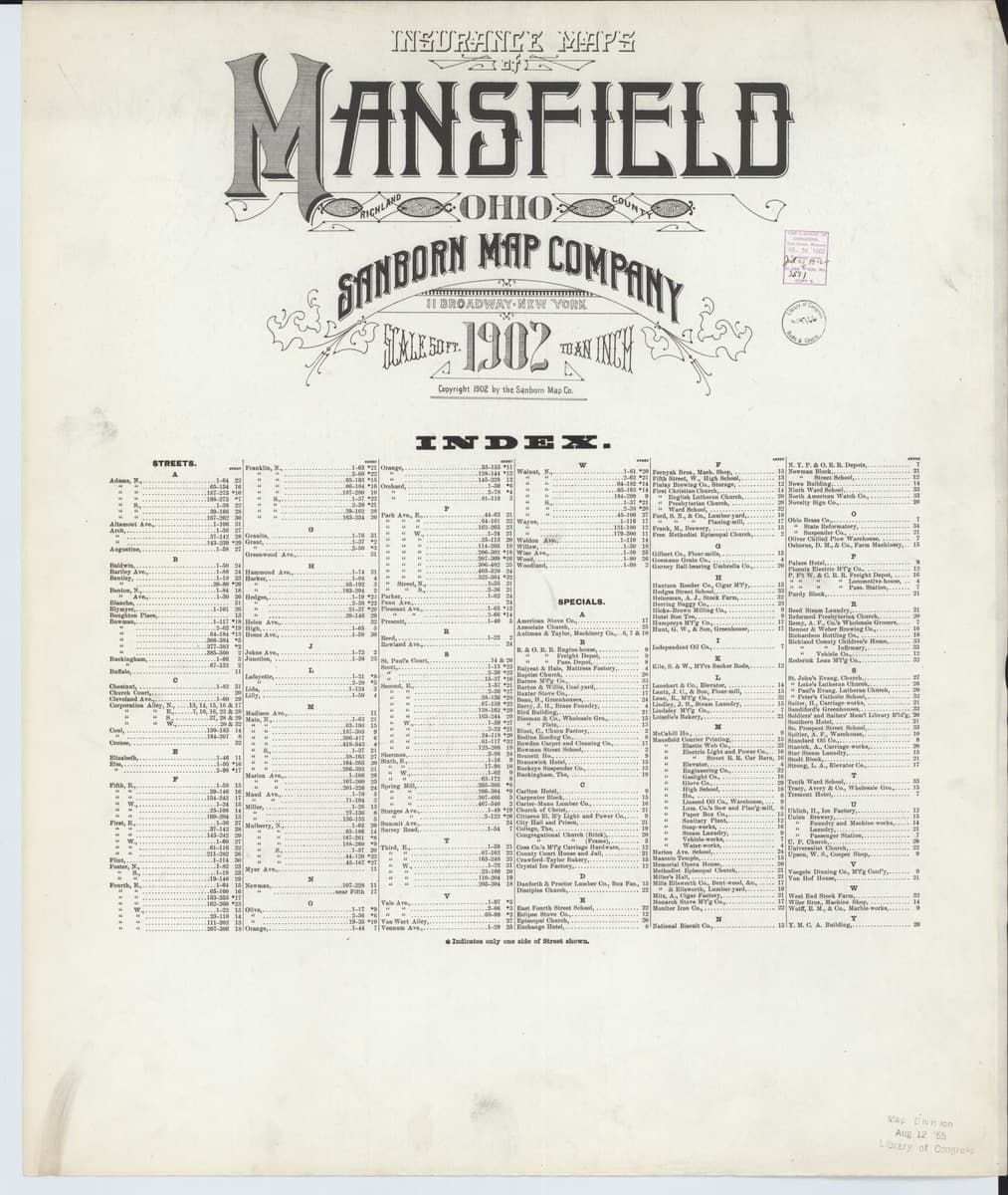 Mansfield, Ohio - 1902 Sanborn Map