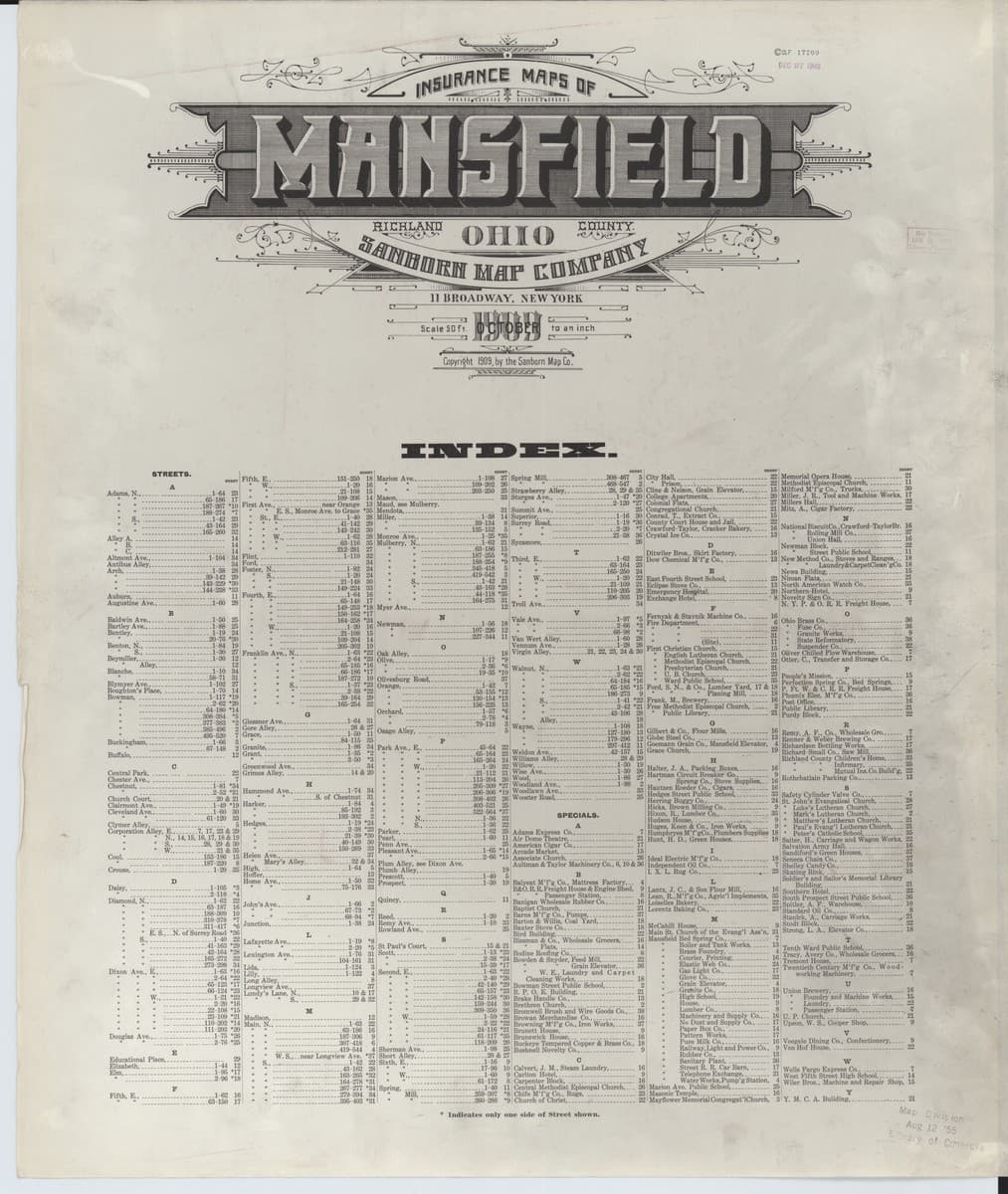 Mansfield, Ohio - 1909 Sanborn Map