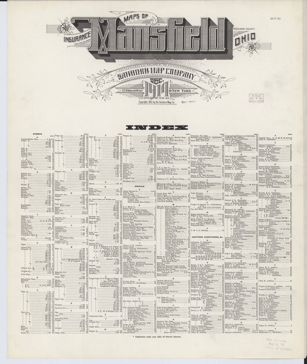 Mansfield, Ohio - 1919 Sanborn Map