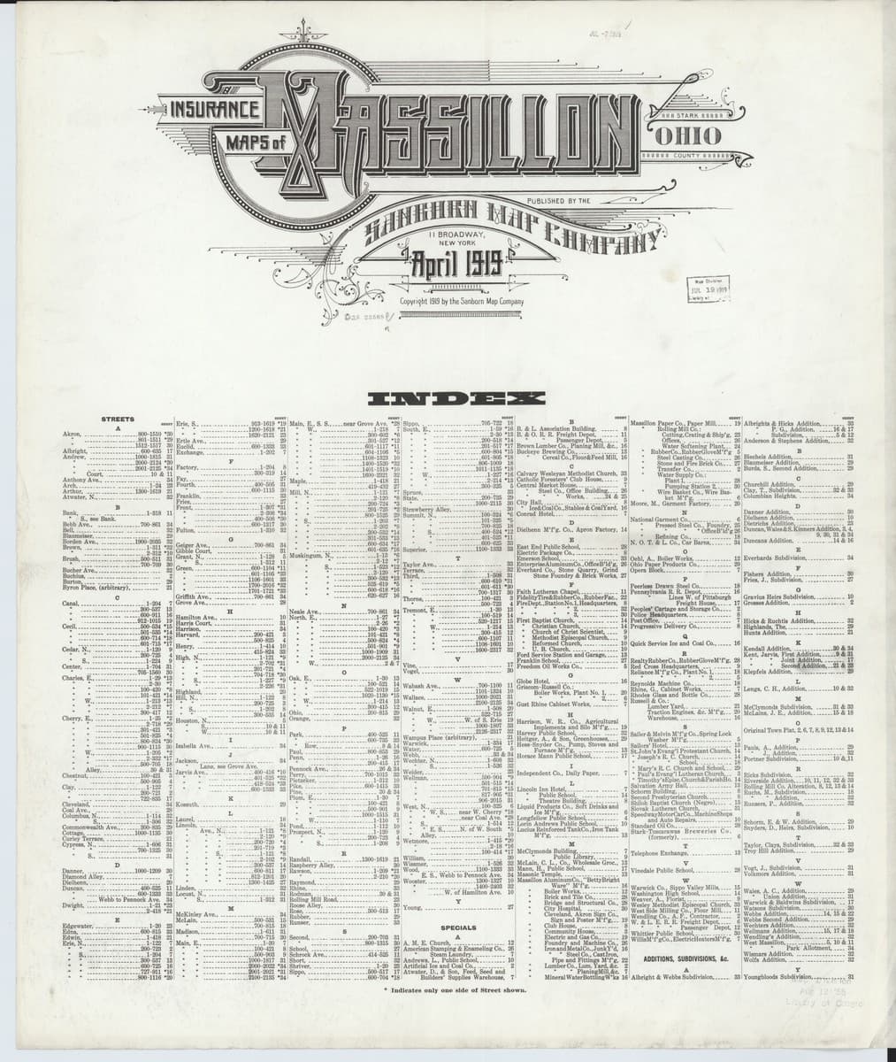 Massillon, Ohio - 1919 Sanborn Map