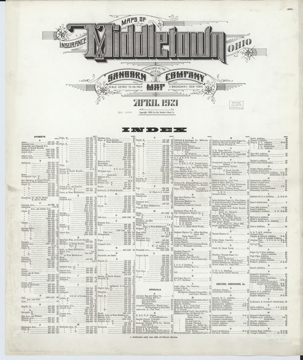 Middletown, Ohio - 1921 Sanborn Map