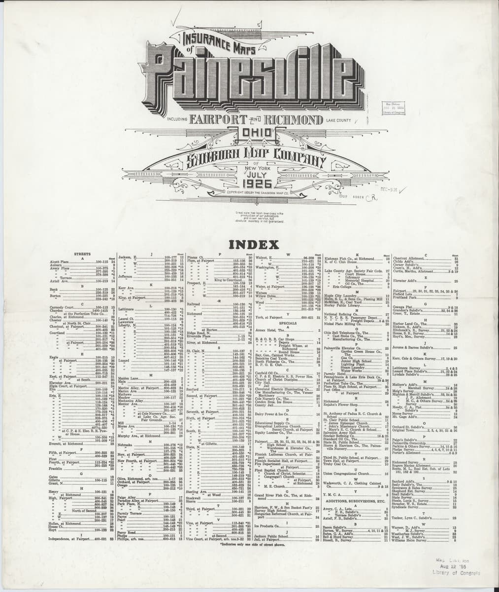 Painesville, Ohio - 1926 Sanborn Map