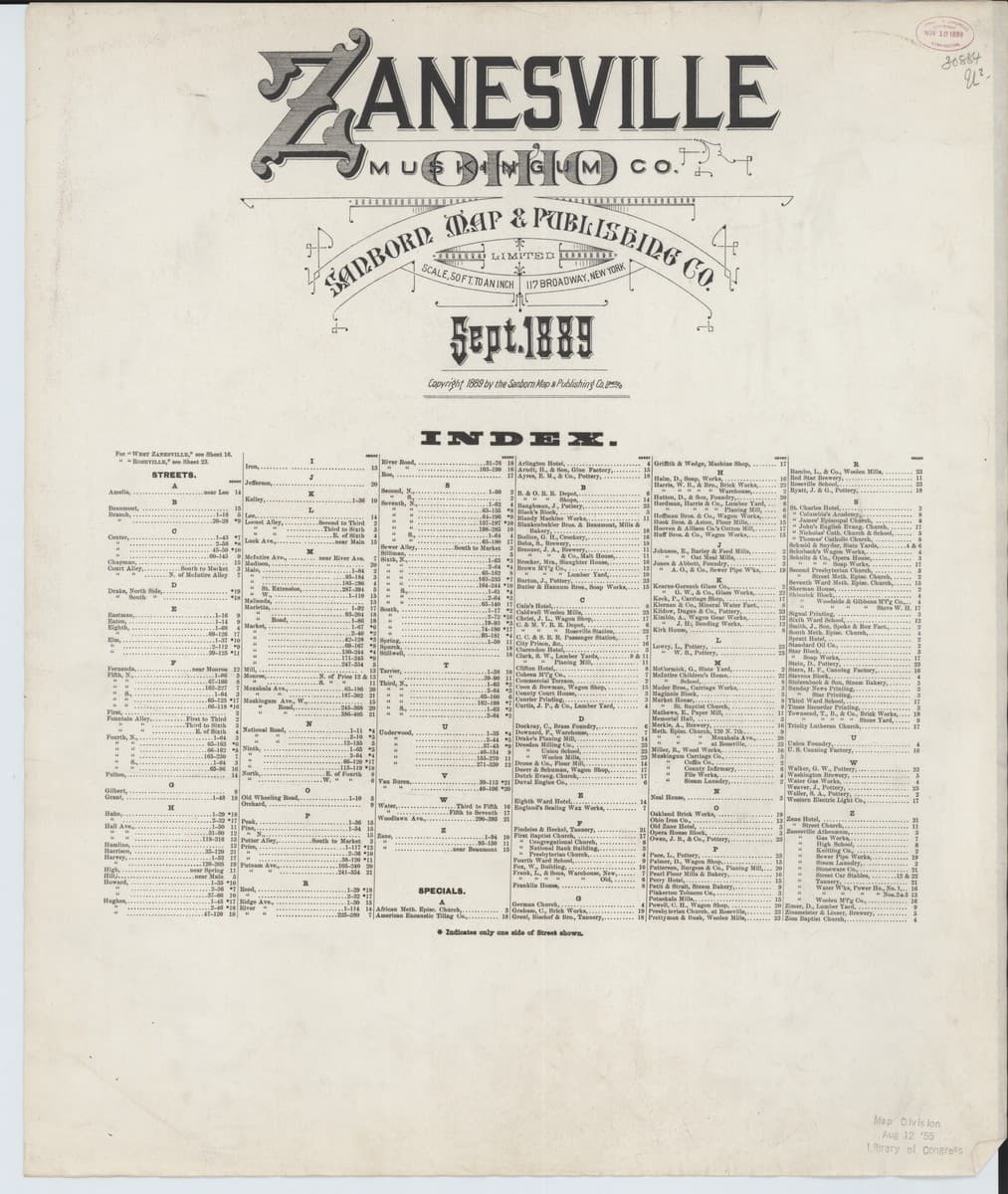 Zanesville, Ohio - 1889 Sanborn Map