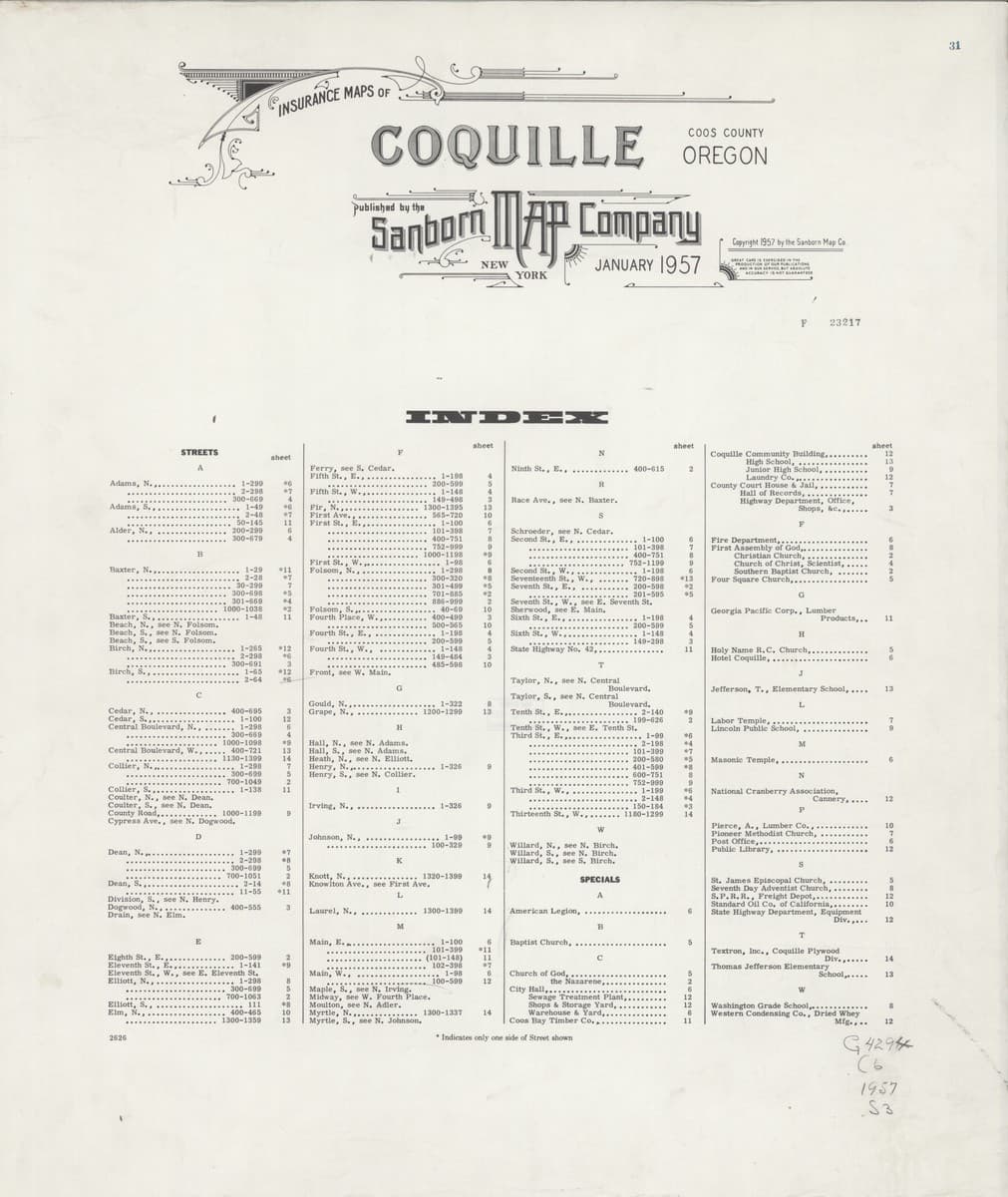 Coquille, Oregon - 1957 Sanborn Map