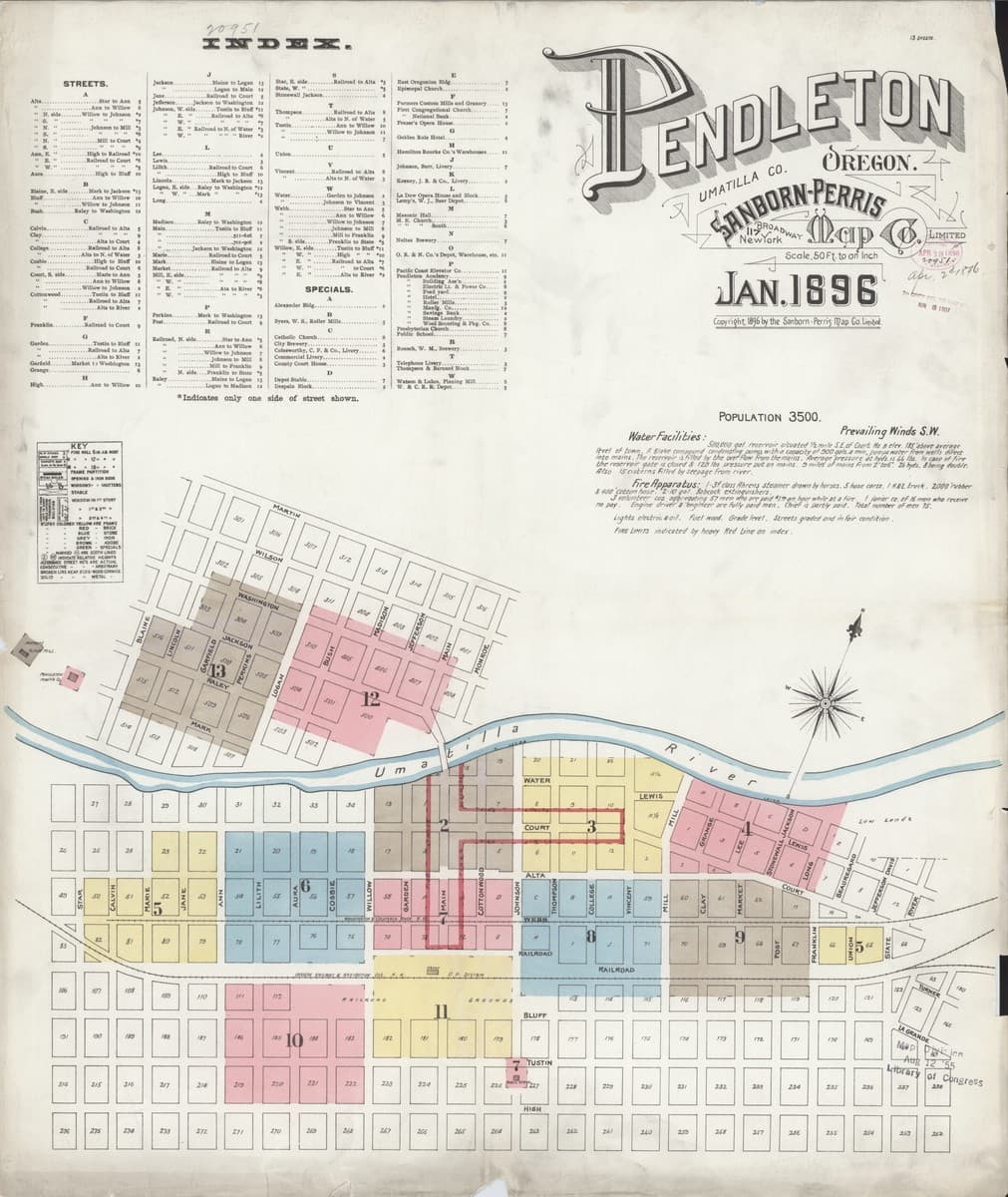 Pendleton, Oregon - 1896 Sanborn Map