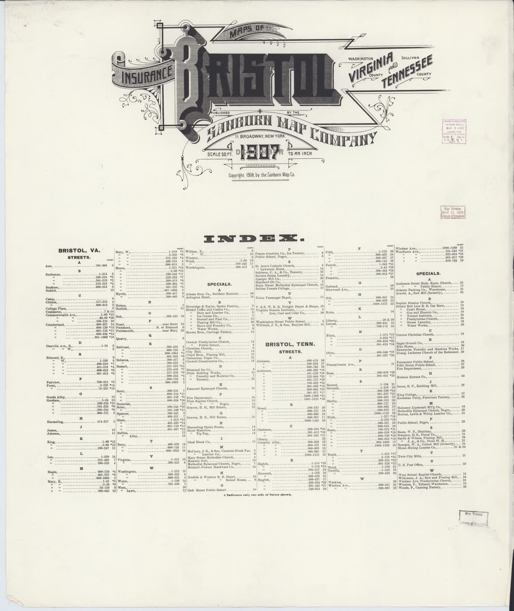 Bristol, Tennessee - 1907 Sanborn Map