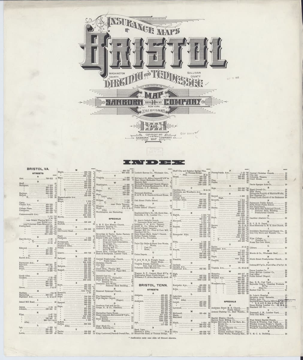 Bristol, Tennessee - 1913 Sanborn Map