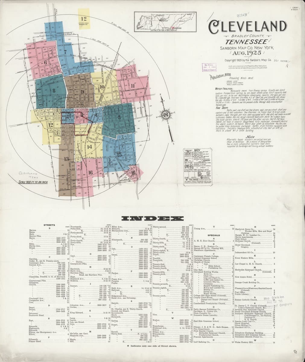 Cleveland, Tennessee - 1925 Sanborn Map