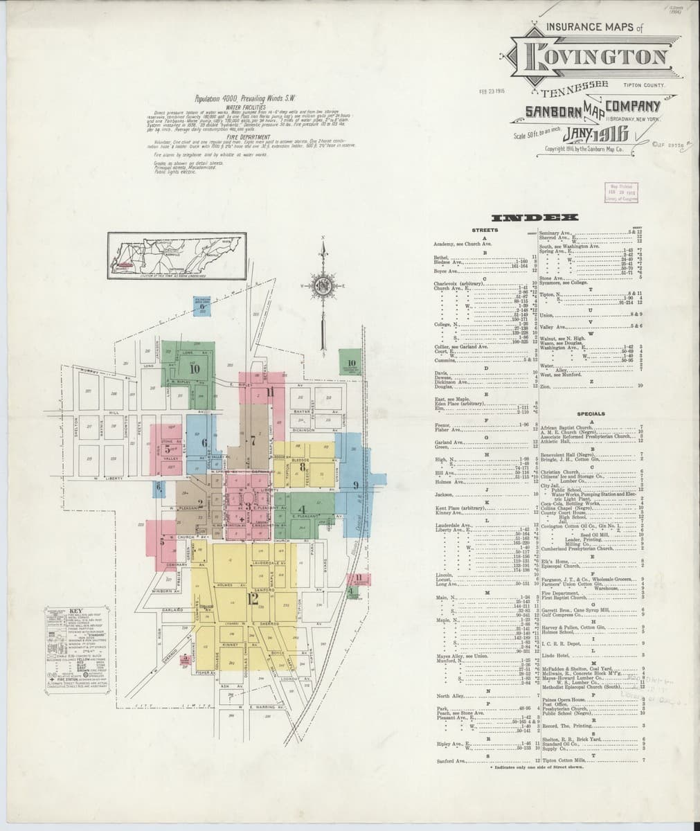 Covington, Tennessee - 1916 Sanborn Map