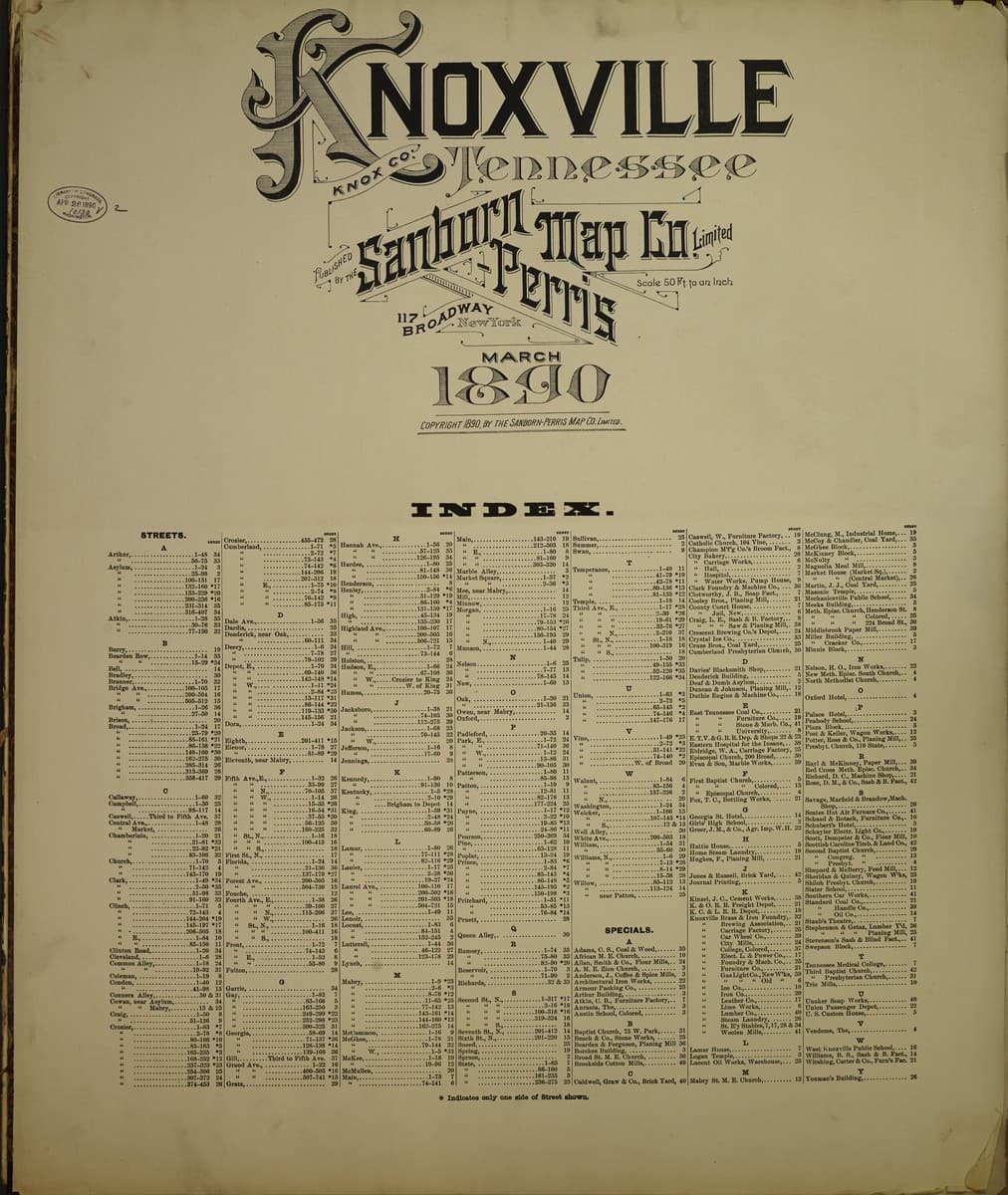 Knoxville, Tennessee - 1890 Sanborn Map