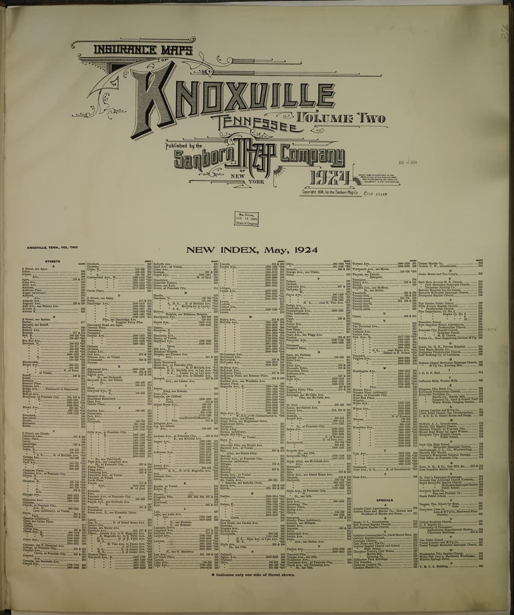 Knoxville, Tennessee - 1924 Sanborn Map