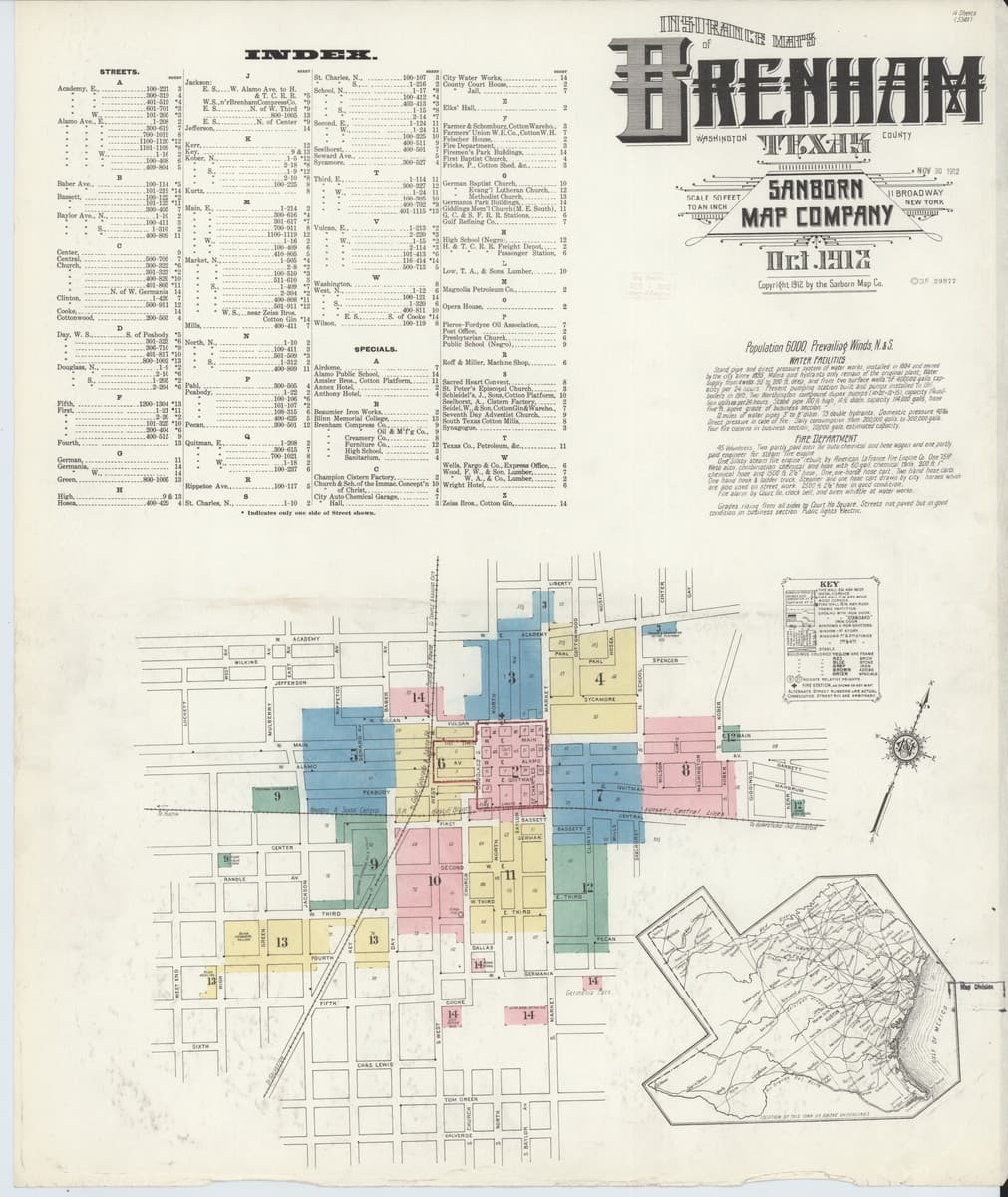 Brenham, Texas - 1912 Sanborn Map