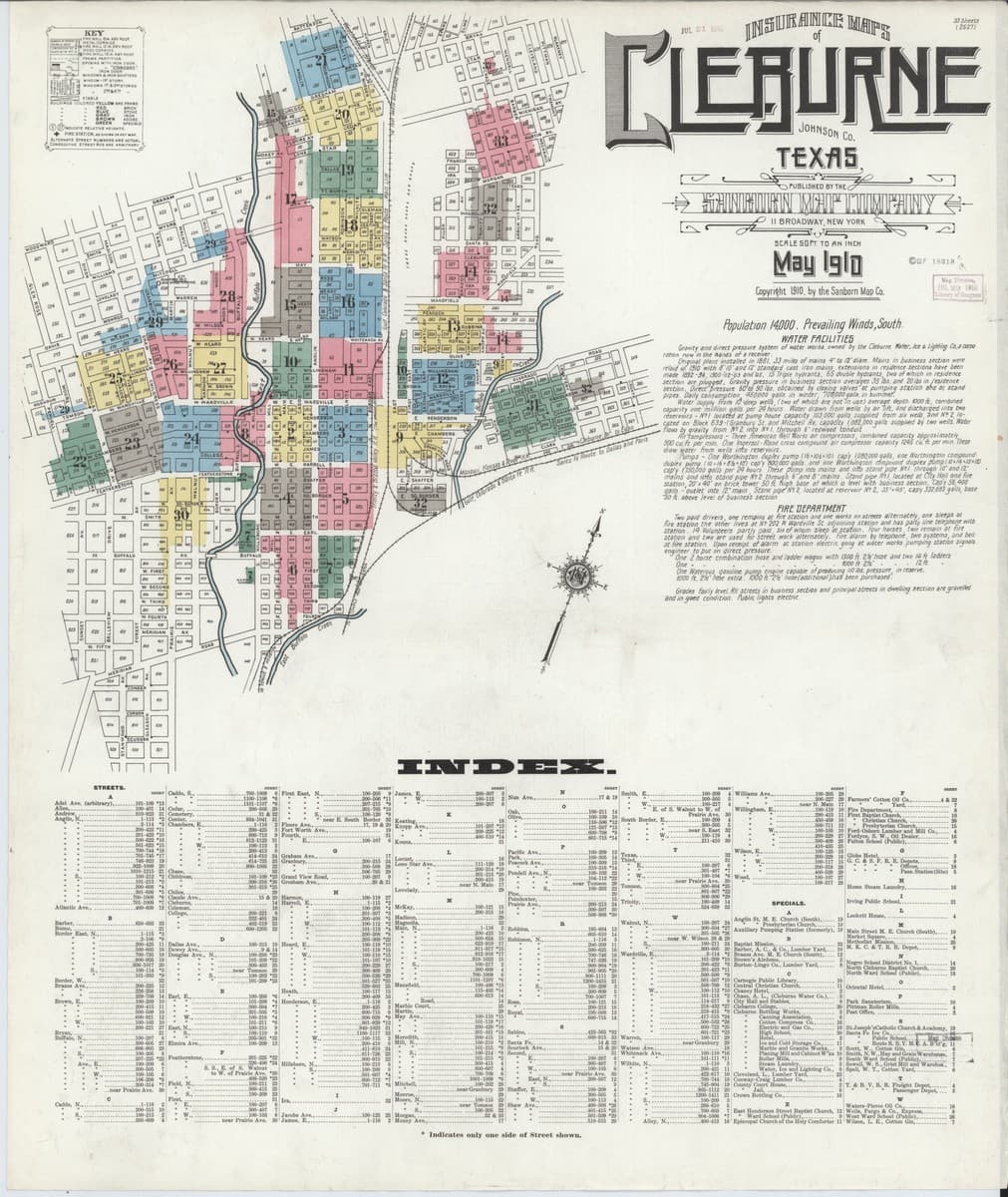 Cleburne, Texas - 1910 Sanborn Map