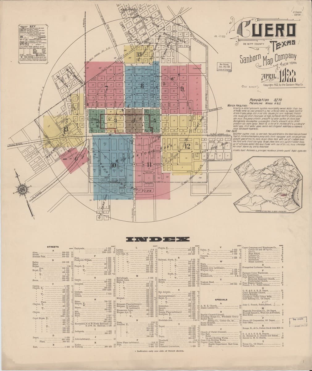Cuero, Texas - 1922 Sanborn Map