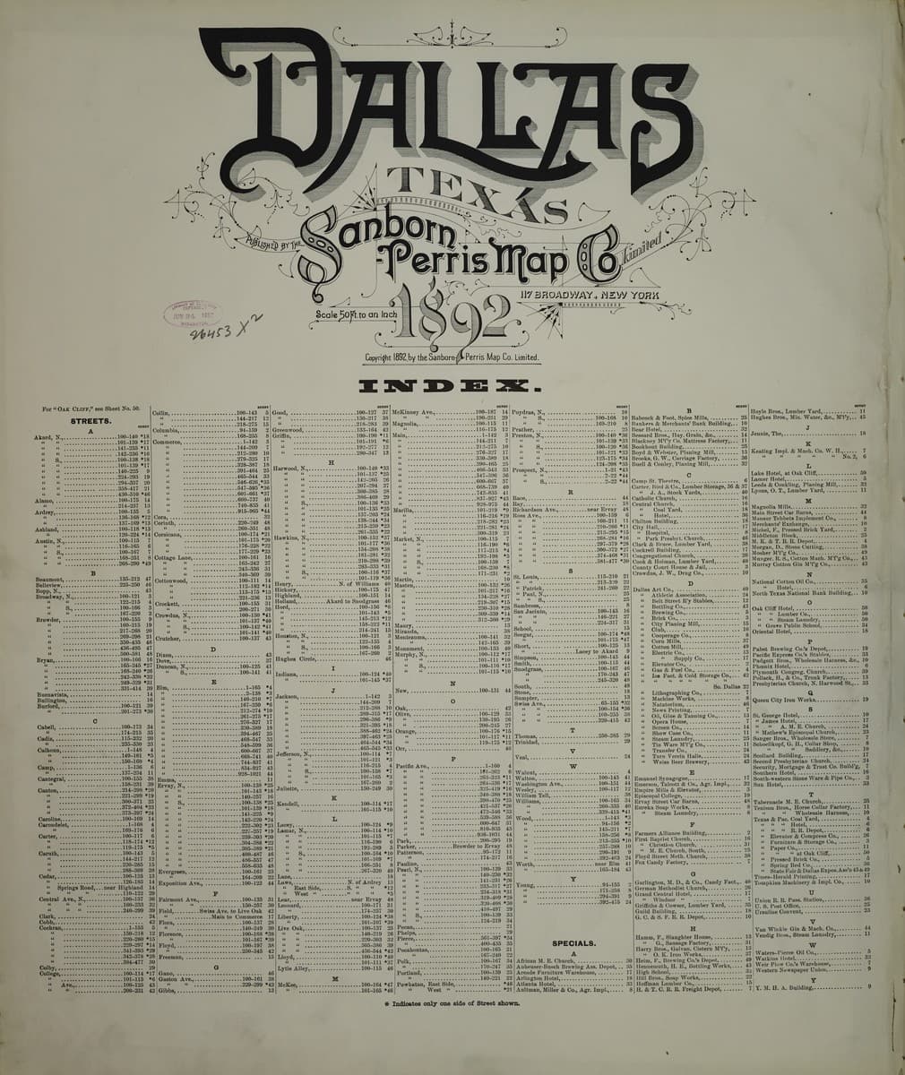 Dallas, Texas - 1892 Sanborn Map