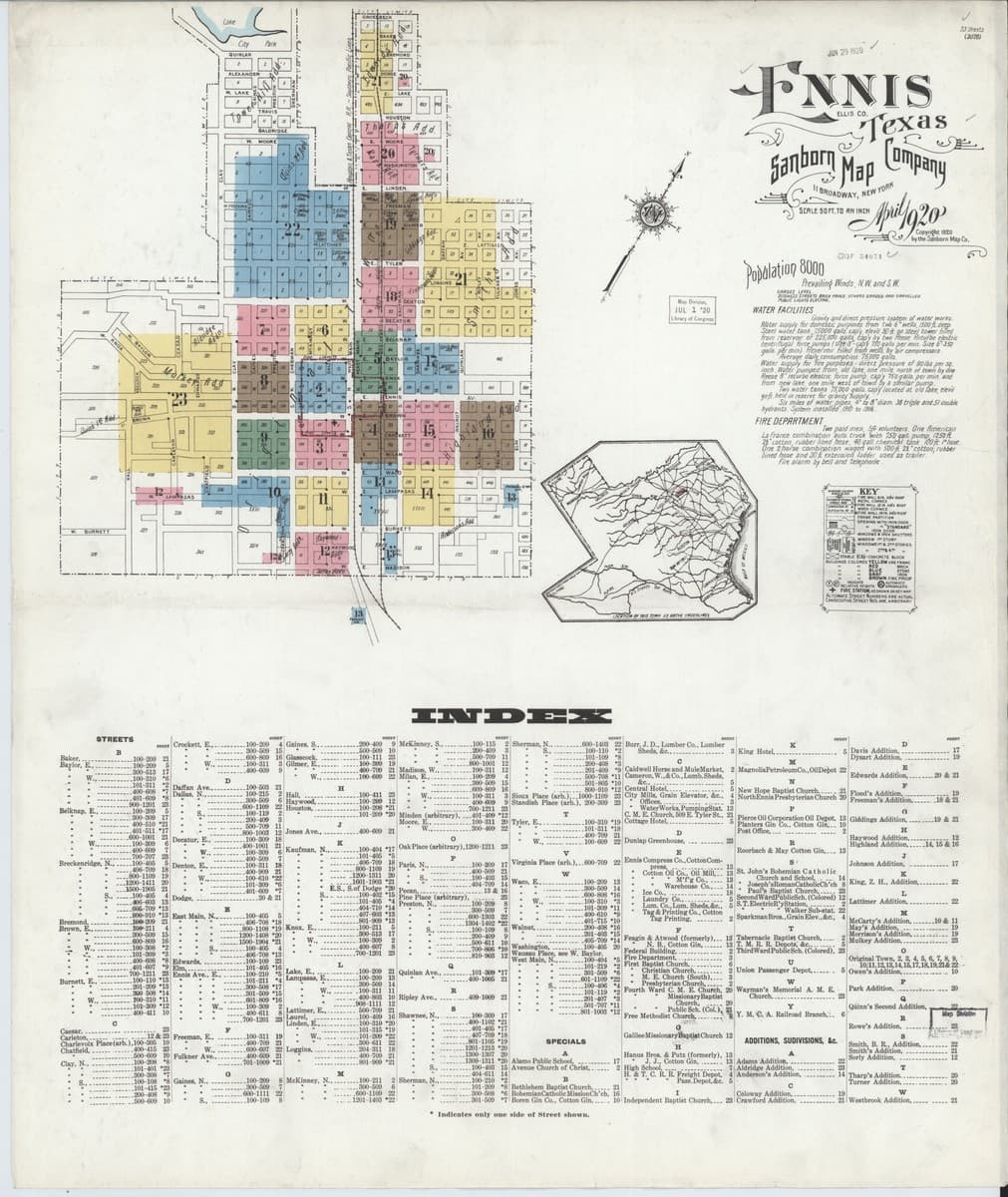 Ennis, Texas - 1920 Sanborn Map