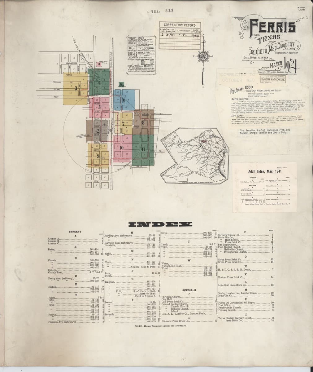 Ferris, Texas - 1921 Sanborn Map