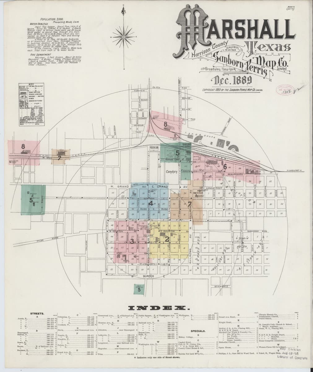 Marshall, Texas - 1889 Sanborn Map