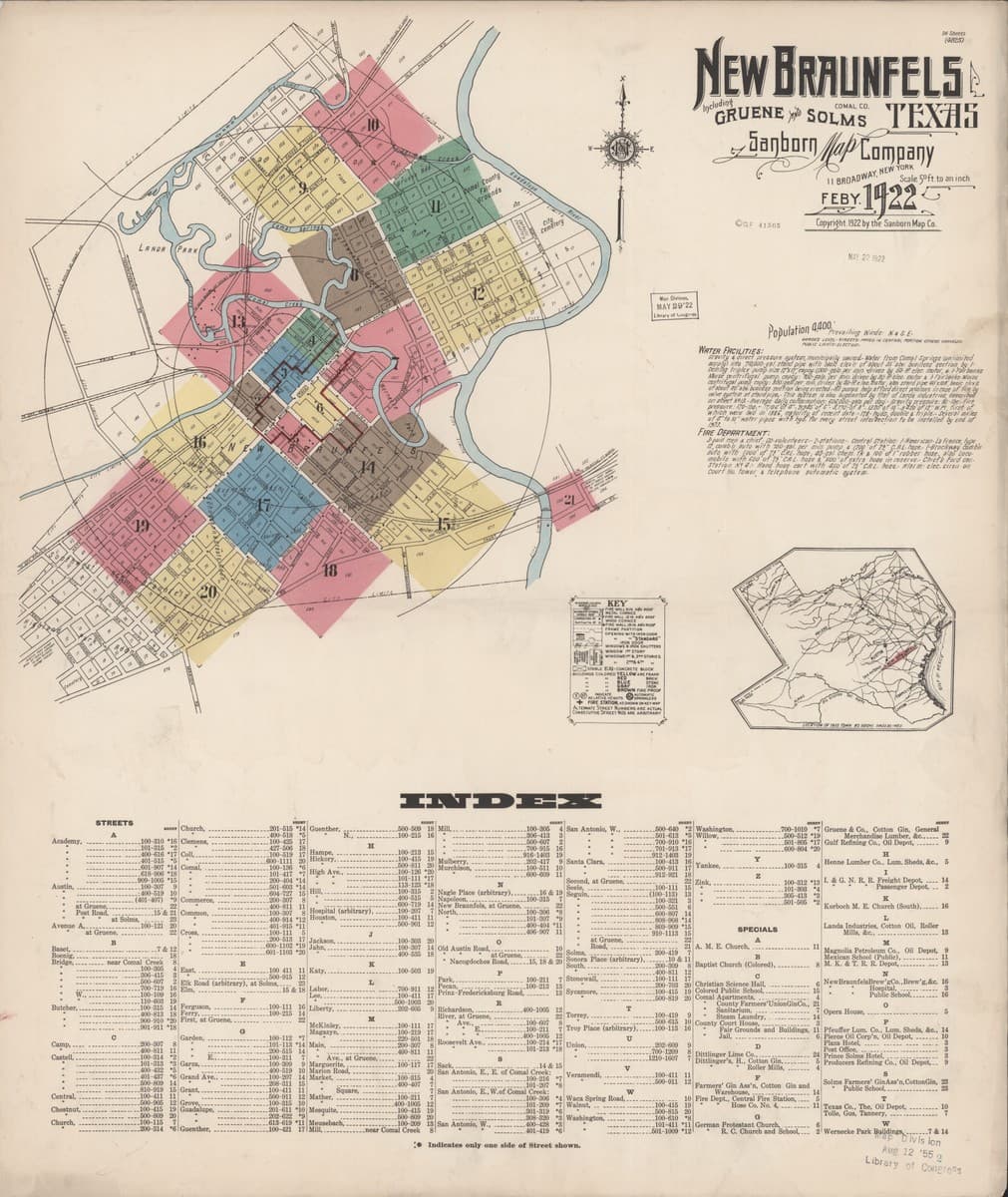 New Braunfels, Texas - 1922 Sanborn Map
