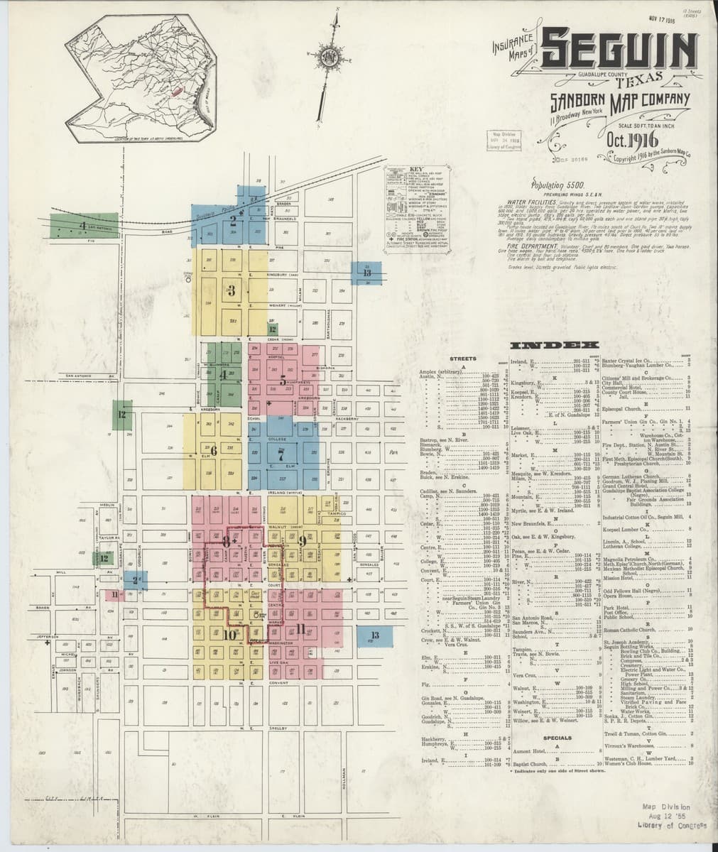 Seguin, Texas - 1916 Sanborn Map
