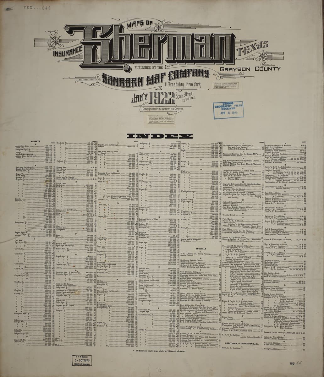 Sherman, Texas - 1922 Sanborn Map