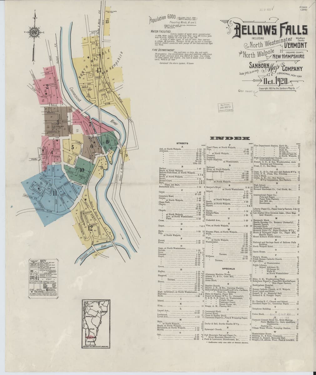 Bellows Falls, Vermont - 1920 Sanborn Map