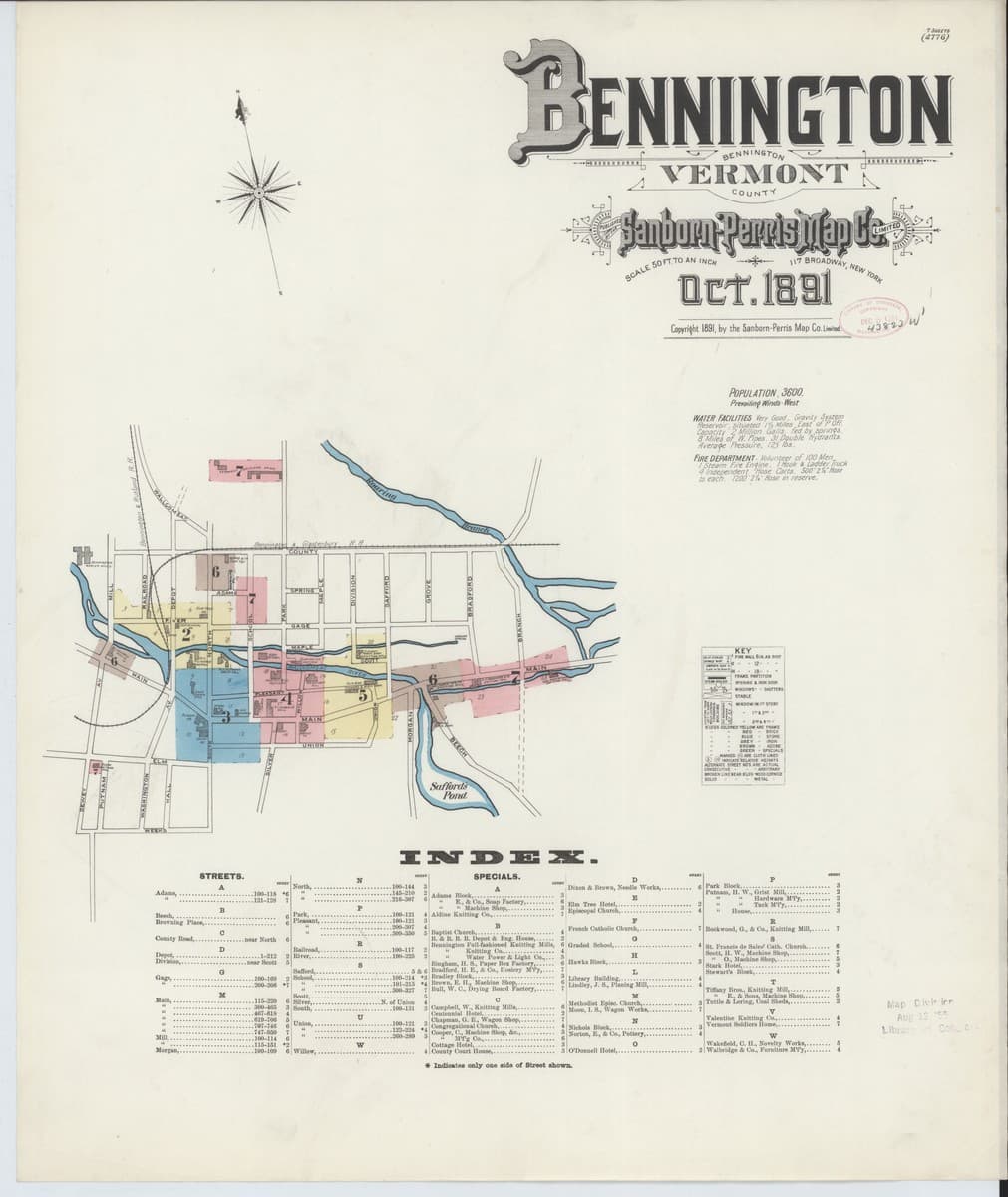 Bennington, Vermont - 1891 Sanborn Map