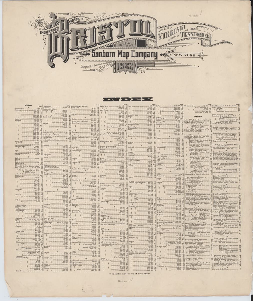 Bristol, Virginia - 1922 Sanborn Map