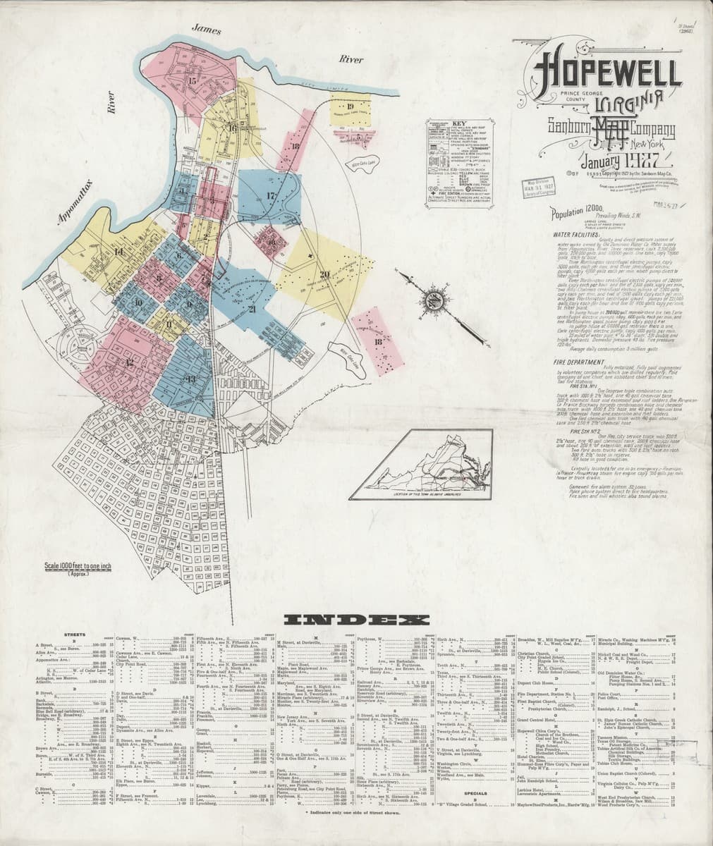 Hopewell, Virginia - 1927 Sanborn Map