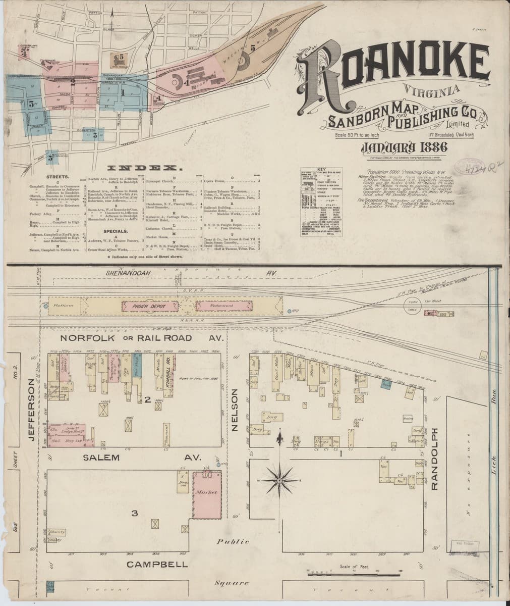 Roanoke, Virginia - 1886 Sanborn Map