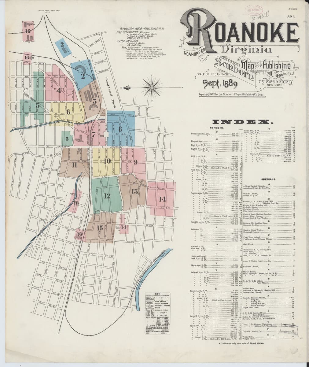 Roanoke, Virginia - 1889 Sanborn Map