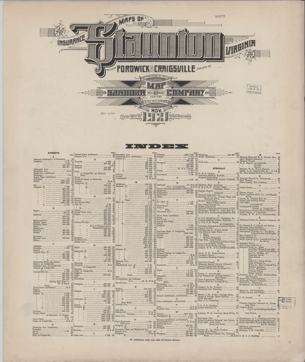 Staunton, Virginia - 1921 Sanborn Map