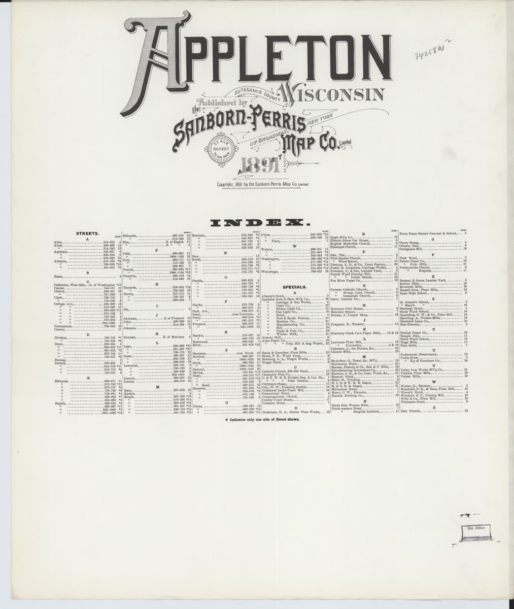 Appleton, Wisconsin - 1891 Sanborn Map