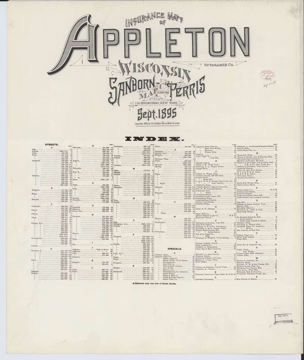 Appleton, Wisconsin - 1895 Sanborn Map