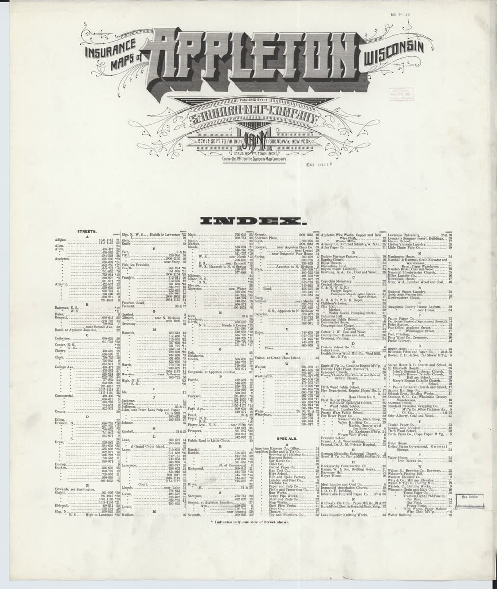 Appleton, Wisconsin - 1911 Sanborn Map