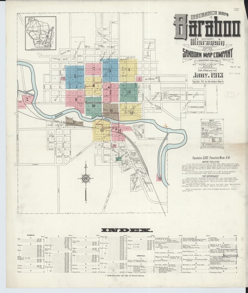 Baraboo, Wisconsin - 1913 Sanborn Map