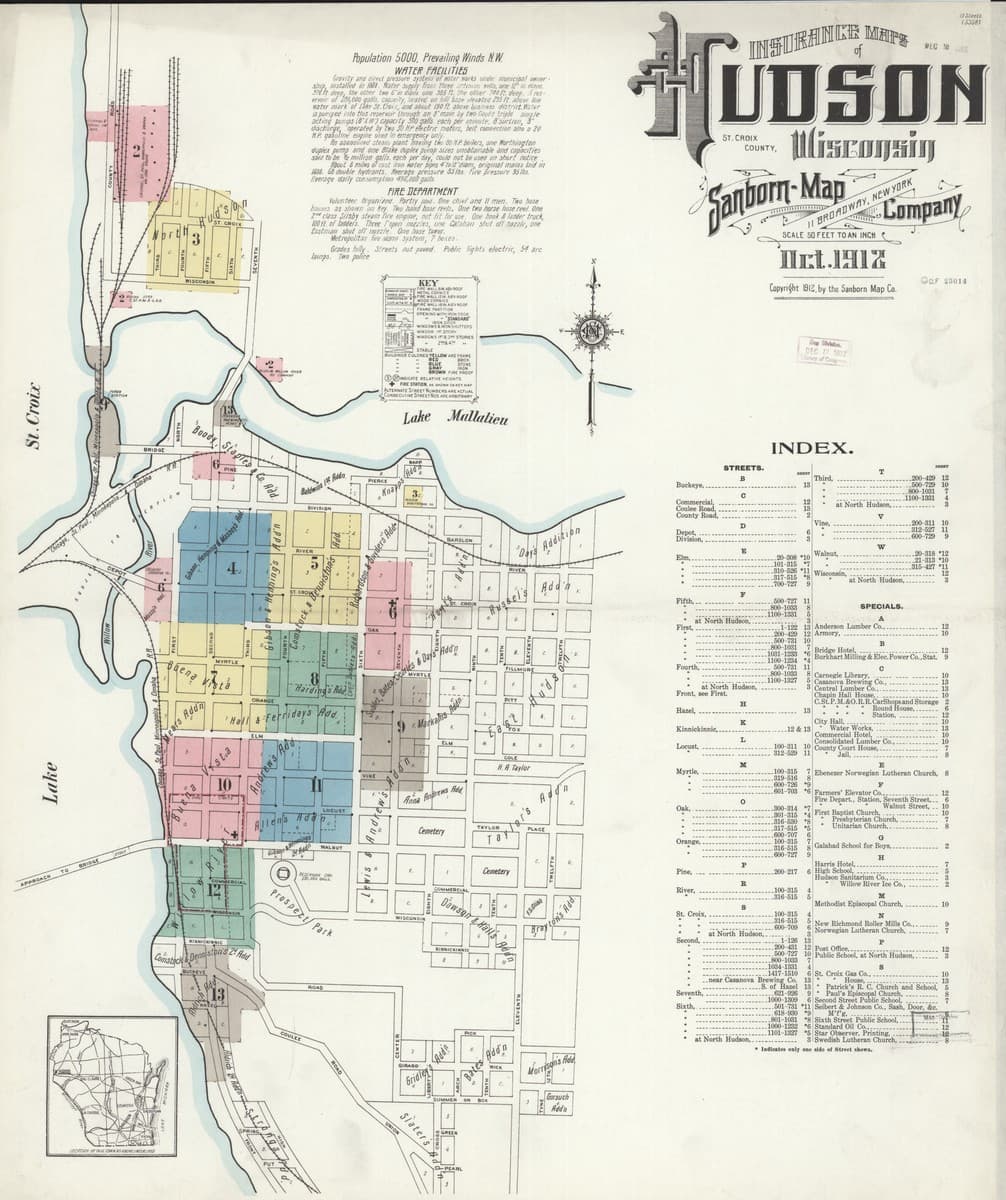 Hudson, Wisconsin - 1912 Sanborn Map