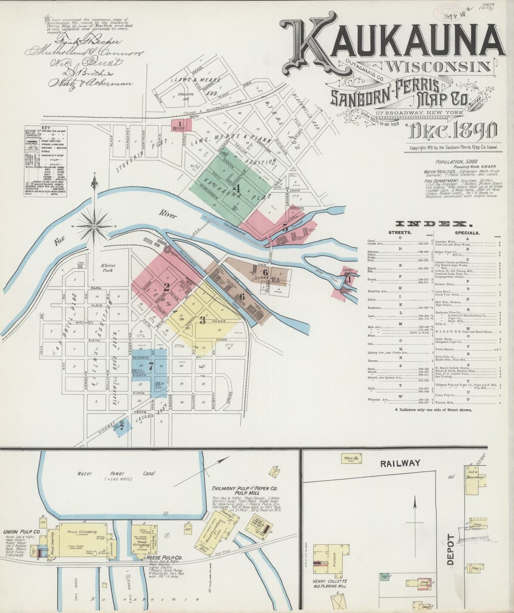 Kaukauna, Wisconsin - 1890 Sanborn Map