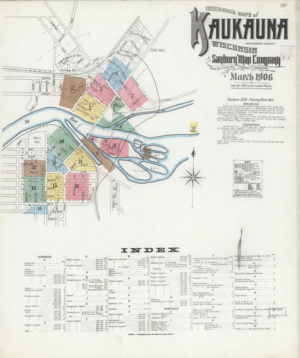Kaukauna, Wisconsin - 1906 Sanborn Map