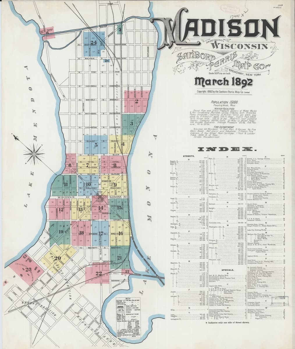 Madison, Wisconsin - 1892 Sanborn Map